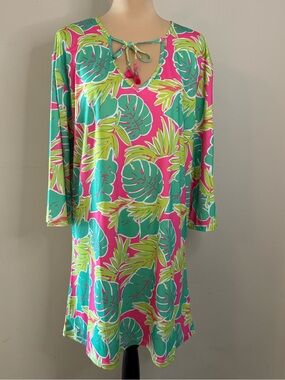 Viv & Lou tropical preppy midi dress swim coverup SZ LG/XL
